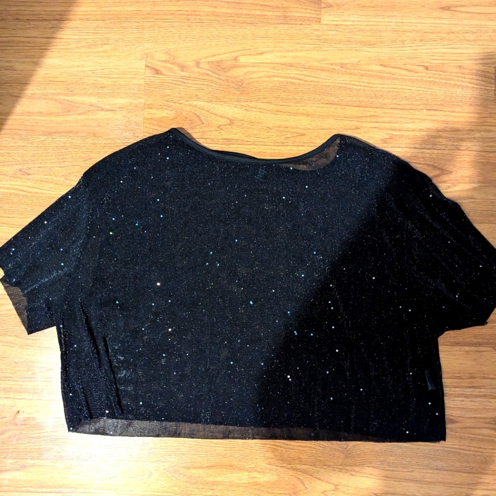 SHEIN Black Sequin Crop T-Shirt Short Sleeve